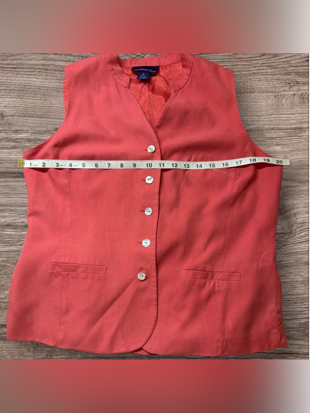 Charter Club Orange Sleeveless Button-Front Vest - Picture 7 of 9